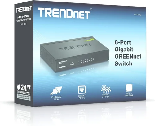 Vista 6 de Carcasa de plástico interruptor Trendnet GREENnet de Unmanaged Gigabit escritorio, Negro, 1