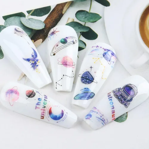 Vista 5 de Calcomanías de arte de uñas alienígenas: 3D Astronauta Space Alien UFO Rocket Tierra Luna Estrella Calcomanías de transferencia de uñas - Diseños