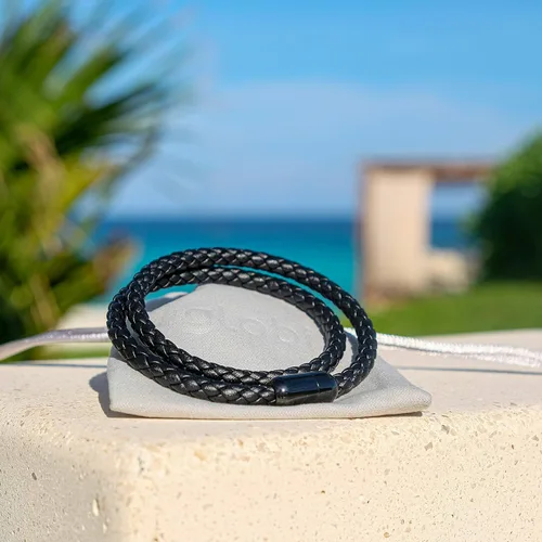Vista 6 de Pulsera de cuero trenzada con cierre magnético de acero inoxidable para hombre, pulsera de cuero auténtico con cierre magnético