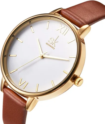 Vista 2 de SHENGKE Relojes de cuero de lujo de cuarzo Relogio Feminino para mujer Relogio, K0056-Marrón