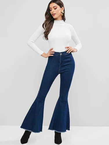 Vista 3 de ZAFUL Suéter de algodón liso con cuello alto y manga larga para mujer
