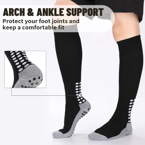 Vista 3 de 3 pares de calcetines de fútbol de agarre para hombre, acolchados, antideslizantes, para fútbol, baloncesto, deportes, hasta la rodilla, calcetines