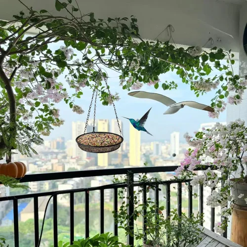Vista 3 de Paquete de 2 comederos para pájaros con plataforma de malla metálica Atrae pájaros, colgando para jardín y patio
