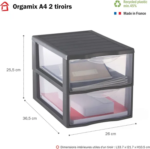 Vista 2 de Sundis Orgamix - Mini cajón con 2 cajones Big PP Argent 14.4 x 10.2 x 10.0 in