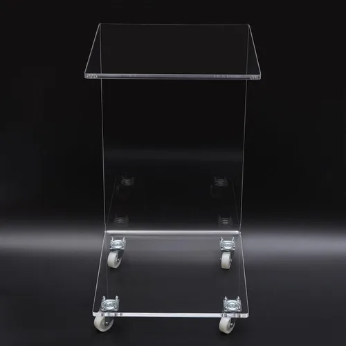 Vista 6 de Mesa auxiliar de sofá transparente en forma de C de acrílico Mesa auxiliar Mesa de café transparente con ruedas