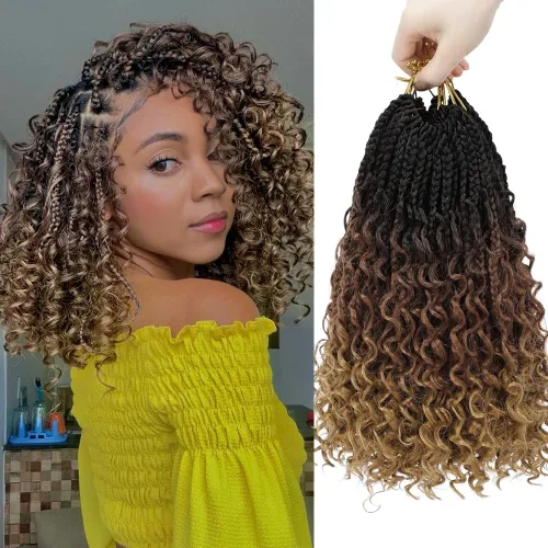 Vista 11 de Goddess Box Braids 1B3330 - Trenzas de ganchillo bohemias de 10 pulgadas para mujeres negras, paquete de 7 paquetes de trenzas bohemias preenlazadas
