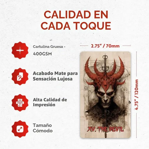 Vista 3 de CRAFTERIAN Tarjetas de tarot de terror, baraja de 78 cartas con bordes de aluminio, originales para principiantes y expertos con libro guía, juego