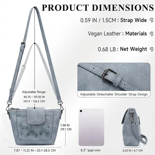 Vista 6 de MEITRUE Bolso cruzado de cuero vegano para mujer con correa ajustable para el hombro azul (3-blue)