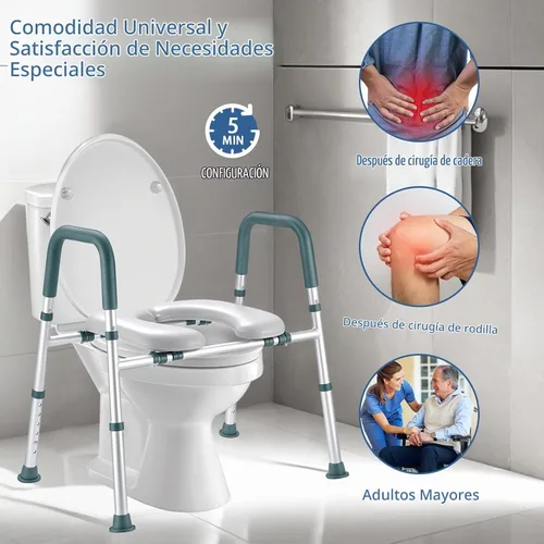 Vista 7 de Asiento de inodoro elevado con asas, elevador de asiento de inodoro elegible para personas mayores con altura y ancho ajustables, asiento de inodoro
