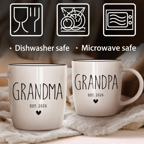 Vista 4 de Promovidos a Abuelos 2026 Juego de Tazas, Tazas de Cerámica para Abuela y Abuelo 2026, Anuncio de Embarazo para Juego de Tazas de Abuelos, Regalos