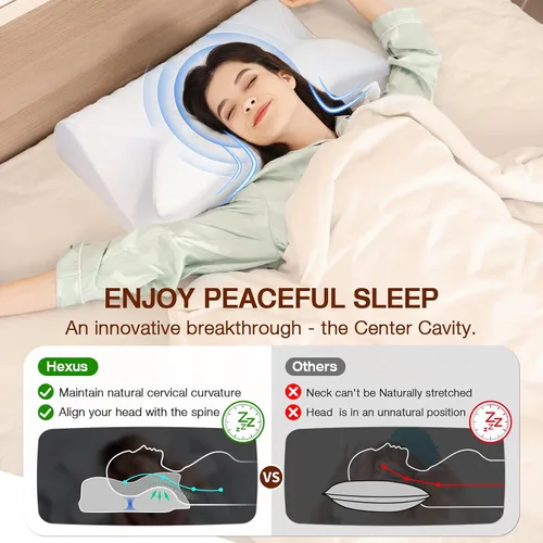 Vista 3 de Hexus Almohada cervical para el cuello para aliviar el dolor de dormir, almohadas ergonómicas de espuma viscoelástica, almohadas ortopédicas