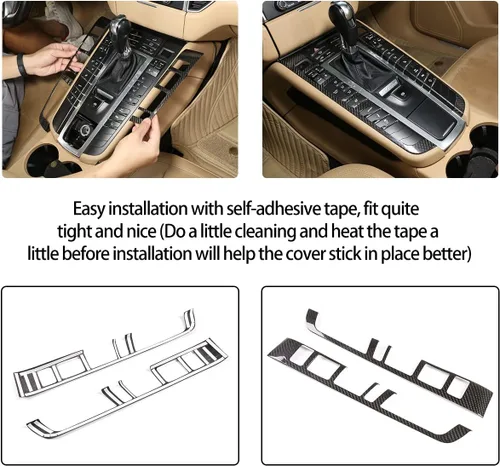 Vista 6 de 100% fibra de carbono real Car Styling Center Console Panel de cambio de marchas, decoración lateral, marco adhesivo para Porsche Macan 2014-2020