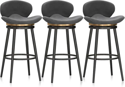 Vista 24 de Taburete de bar moderno con Patas de Metal Negro, giratorio de 360 grados, cómodo y tapizado, ideal para el hogar, bar, cocina, isla, comedor o Pub