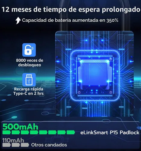 Vista 6 de Anweller Candado de huellas dactilares resistente con llave, bloqueo de almohadilla con teclado de código, resistente a la intemperie, inteligente