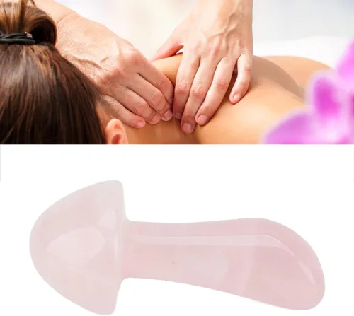 Vista 2 de Masajeador en forma de hongo, práctico y versátil, relajante, piedras de masaje Gua Sha, profesional para mujeres, para espalda, cuarzo rosa