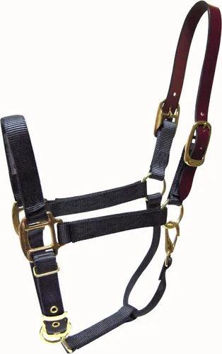 Vista 13 de Hamilton Cabestro ajustable de nailon de 1 pulgada con cabeza de cuero y broche de garganta, grande, negro