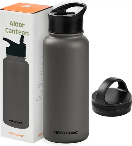 Vista 8 de Retrospec Botella de agua aislada de aliso con tapa de popote y tapa de asa, termo de acero inoxidable con boca ancha de doble pared aislada al