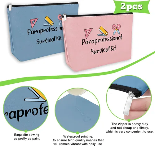 Vista 3 de Paraprofessional - 2 bolsas de maquillaje para regalo de agradecimiento para paraeducador, profesor, asistente, 2 piezas, bolsa de cosméticos, día
