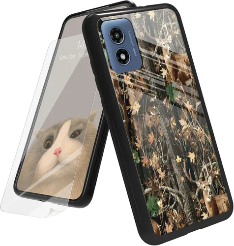 Vista 151 de Funda para Motorola Moto G Play 4G 2024 con protector de pantalla, parte trasera de vidrio templado + funda de silicona suave TPU absorción