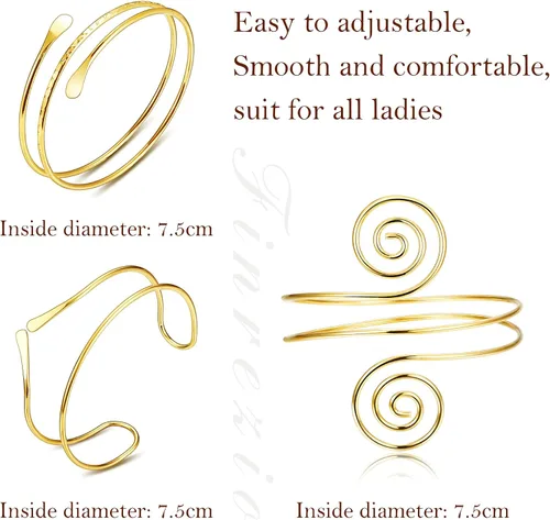 Vista 3 de FINREZIO 3 piezas de brazalete de brazo superior abierto brazaletes de brazalete simple espiral espiral brazalete conjunto de joyería Dia.3" Tono