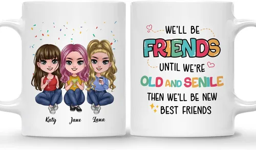 Vista 12 de Gossby Taza de café personalizada de la amistad, regalo personalizado Besites para mujeres con diseño de muñeca, nombre, cita – cumpleaños, Navidad