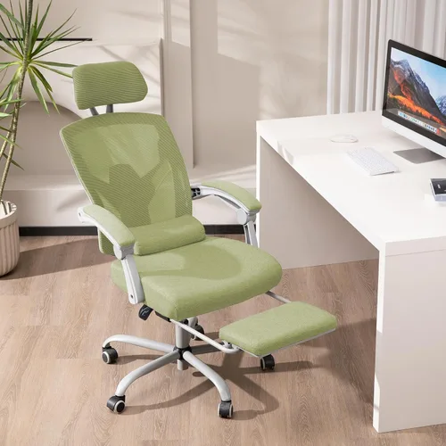 Vista 9 de Sweetcrispy Silla de escritorio para computadora de oficina, ergonómica, con respaldo alto, de malla, giratorias, con ruedas, cómodo soporte lumbar