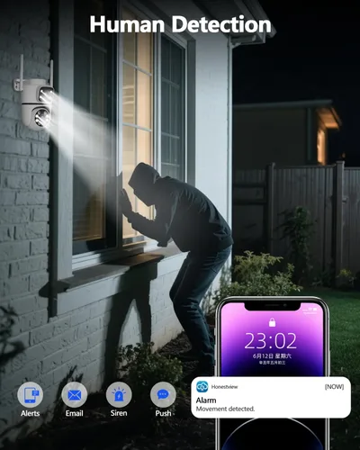 Vista 8 de WEILAILIFE 【Enlace de Lente Dual】 Cámara de Seguridad Inalámbrica para Exteriores de 5MP, Cámaras de Vigilancia por Video WiFi PTZ para Seguridad