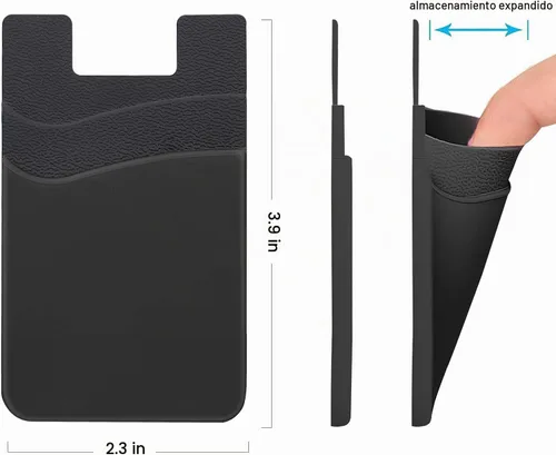 Vista 5 de SS Billetera negra para teléfono, tarjetero adhesivo para iPhone, Samsung Galaxy y cualquier teléfono inteligente, paquete de 3 Negro Negro Negro