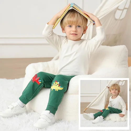 Vista 2 de GFQLONG Pantalones deportivos de algodón para niños de 2 a 6 años A-verde y azul