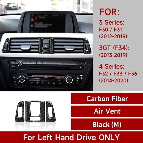 Vista 2 de 3 piezas de calcomanías de fibra de carbono para aire acondicionado de coche, cubierta de moldura adhesiva para BMW 3 4 Series F30 F31 F34 3GT F32