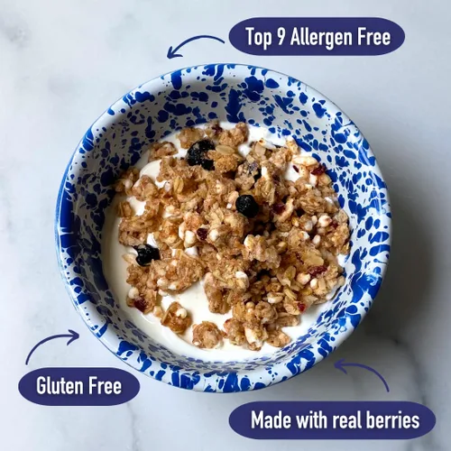 Vista 4 de Safe + Fair All American Granola – Snack sin gluten y vegano – Avena integral con fresas reales, arándanos y arándanos rojos – Sin OMG, kosher, sin