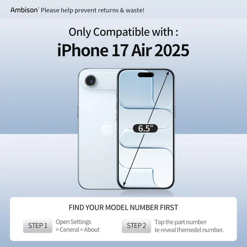 Vista 8 de Ambison Paquete de 1 protector de pantalla mate para iPhone 17 Air de 6.5 pulgadas 2025, antirreflejos y antihuellas dactilares, grado militar