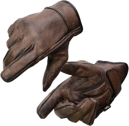 Vista 2 de Milwaukee Leather MG7512 Guantes de Cuero Marrón para Hombre con Palma Acolchada de Gel, Estilo Muñeca Corta para Motocicleta con 'Cubierta de Panel