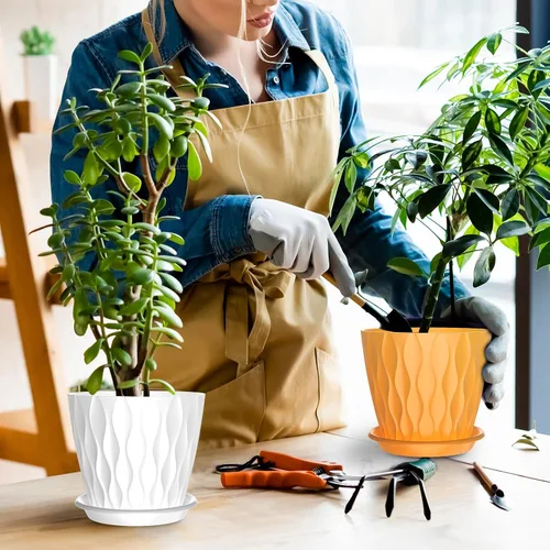 Vista 7 de Paquete de 6 macetas de interior de 6 pulgadas con agujeros de drenaje, macetas decorativas de plástico para exteriores, macetas de jardín con Con