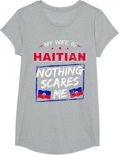 Vista 51 de My Wife Is Haitian Republic of Haiti Heritage Roots - Camiseta con bandera, Negro, S