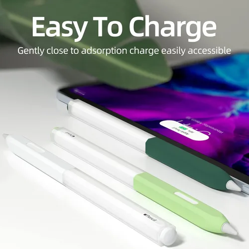 Vista 2 de Paquete de 3 estuches para lápices, compatibles con Apple Pencil Pro/2ª generación, funda de silicona translúcida, carga magnética.