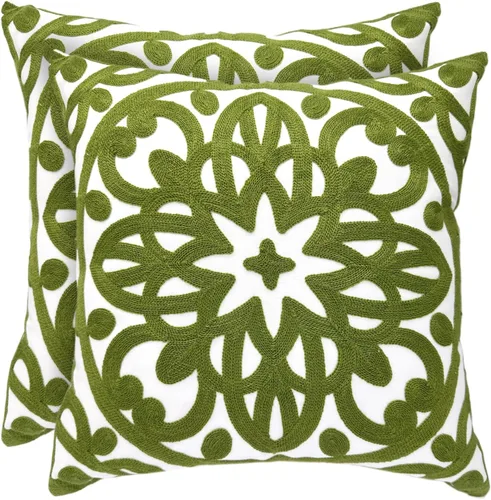 Vista 66 de Alysheer Funda de almohada decorativa bordada de 18 x 18 pulgadas, acogedora y fresca funda de cojín bohemia con diseño de mandala chic de punto