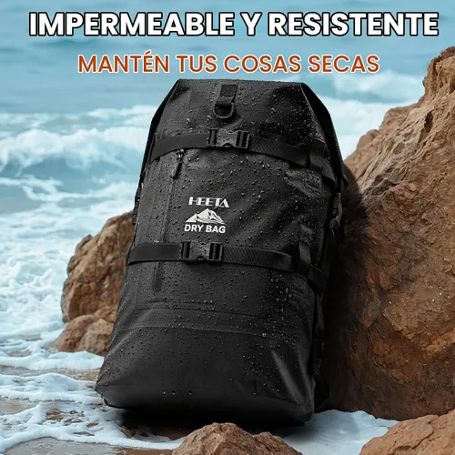 Vista 2 de HEETA - Bolsas secas impermeables para hombres y mujeres, mochila de 40 L, con parte superior enrollable, mochila de senderismo resistente para Negro