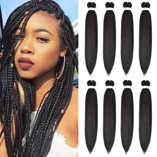 Vista 87 de 8 paquetes de extensiones preestiradas - 16 pulgadas de cabello trenzado premium, 55G/paquete, sin picazón, fijación en agua caliente, textura Perm
