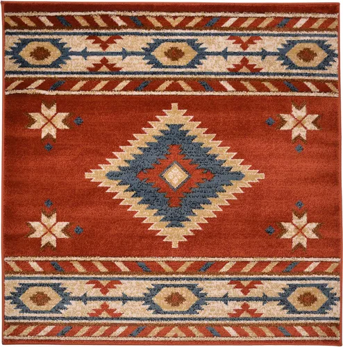 Vista 25 de Nevita Collection Southwestern Native American Design Area Alfombra geométrica (azul, 5'3" redondo)