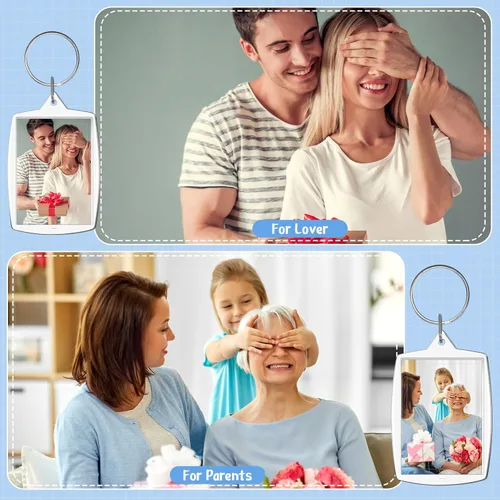 Vista 5 de Junkin 800 llaveros acrílicos para marco de fotos, 2.2 x 1.6 pulgadas, rectángulo, transparente, a granel, para manualidades, regalos familiares