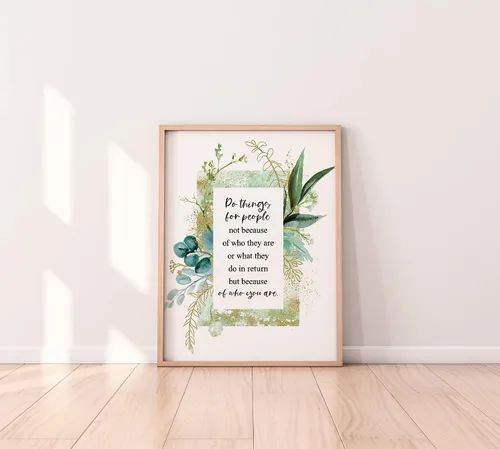Vista 3 de Do Things For People Inspirational Quote Print Motivational Wall Art for Classroom or Office Decor Green and Gold Unframed