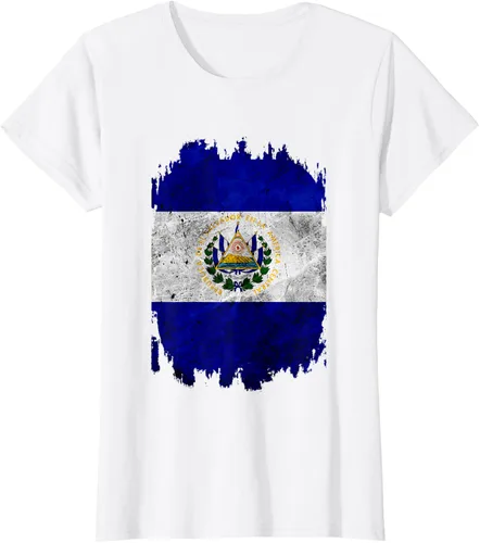 Vista 17 de Camiseta con bandera de El Salvador de El Salvador con diseño de bandera de El Salvador, Negro, S