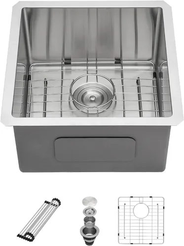 Vista 12 de Sarlai Gold Fregadero de Cocina Empotrado - Fregadero de Cocina de 28 Pulgadas Empotrado de Acero Inoxidable Dorado Tazón Individual de 28" x 19