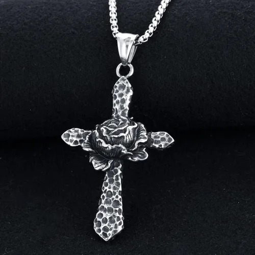 Vista 5 de Collar de cruz para hombre, acero inoxidable 316L, con colgante de crucifijo religioso, joyería de cruz religiosa, regalo de cumpleaños y Navidad