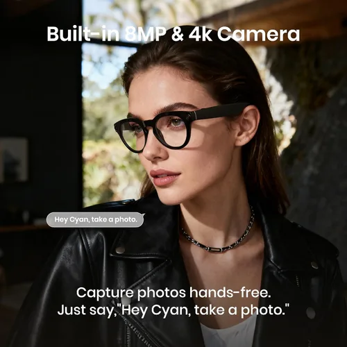 Vista 3 de Cyxus Lentes de cámara inteligente AI, lente de 8 MP, fotos 4K y grabación de video 1080P traducción AI Q&A Traducción TR90 Marco ligero Bluetooth