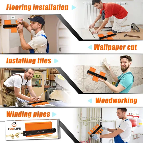 Vista 4 de TOOLIFE Medidor de contorno, regalos de Navidad para hombres, papá, marido, herramientas de carpintería para pisos, carpintería, rellenos