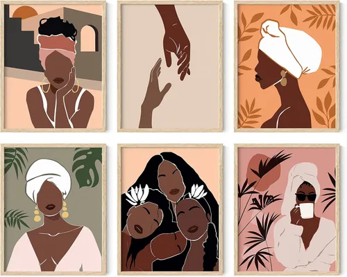 Vista 10 de HAUS AND HUES Arte de pared de mujer negra, juego de 6 impresiones de mujeres afroamericanas, arte africano para sala de estar, fotos de mujeres