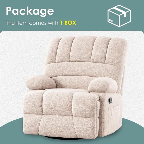 Vista 5 de Stary Silla reclinable giratoria de gran tamaño para sala de estar para adultos Beige