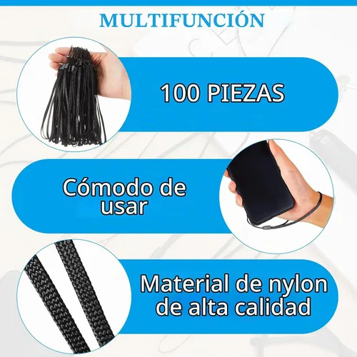 Vista 3 de Shappy 100 correas de mano para muñeca, cordón de nailon a granel de 7 Negro